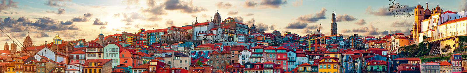 Oporto city and Ribeira over Douro river from Vila Nova de Gaia, Portugal
